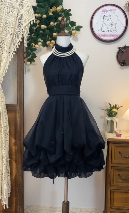 Elegant A line Halter Little Black Dress Tulle Senior Short Graduation High School Homecoming Dresses N4569