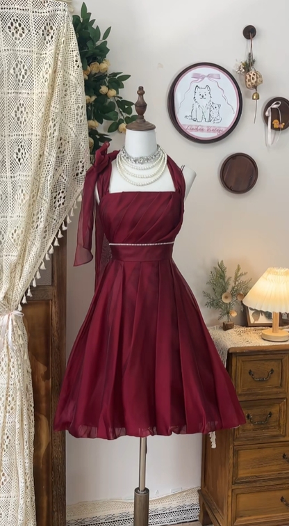 Cute A line Halter Chiffon Burgundy Dance Senior Short Formal Graduation Inspo Homecoming Dresses N4588