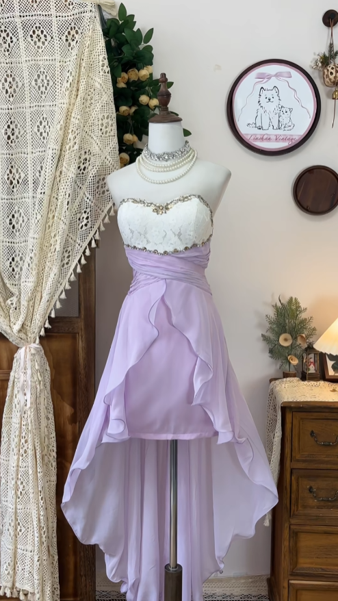 Cute High Low Sweetheart Lilac Chiffon Senior Formal Graduation Inspo Homecoming Dresses N4594