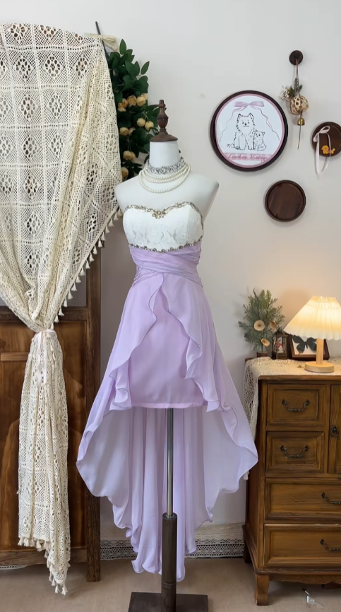 Cute High Low Sweetheart Lilac Chiffon Senior Formal Graduation Inspo Homecoming Dresses N4594