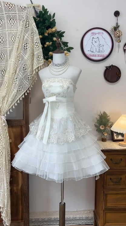 Beautiful Ball Gown Strapless White Tulle With Beading Senior Short Formal Graduation Inspo Homecoming Dresses N4595
