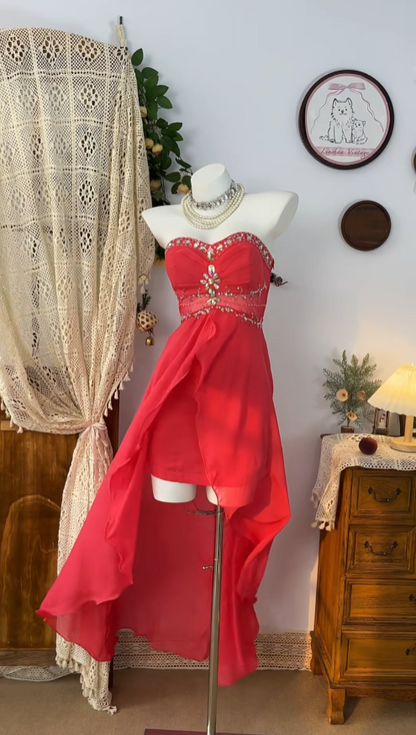 Cute High Low Sweetheart Red Chiffon Senior Formal Graduation Inspo Homecoming Dresses N4600
