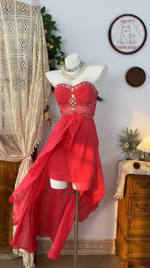 Cute High Low Sweetheart Red Chiffon Senior Formal Graduation Inspo Homecoming Dresses N4600