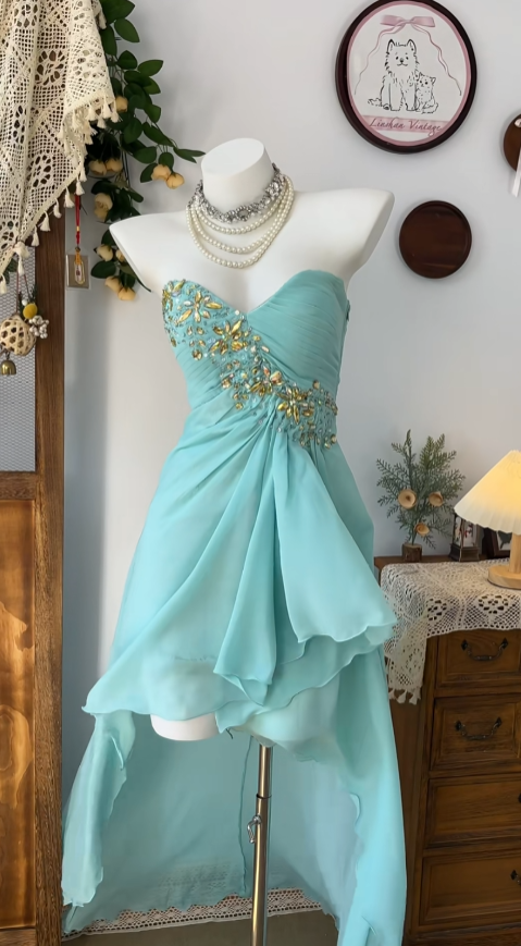 Cute High Low Sweetheart Tiffany Blue Chiffon Senior Formal Graduation Inspo Homecoming Dresses N4601