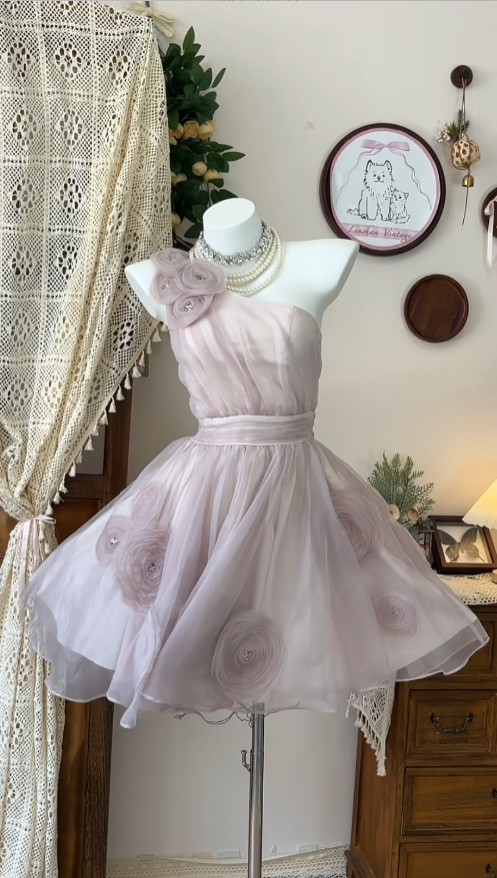Elegant Ball Gown One Shoulder Chiffon Dance Senior Short Inspo Formal Graduation Inspo Homecoming Dresses N4608
