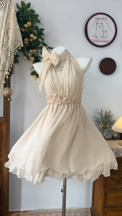 Elegant A Line Halter Champagne Chiffon Dance Senior Short Inspo Formal Graduation Inspo Homecoming Dresses N4612