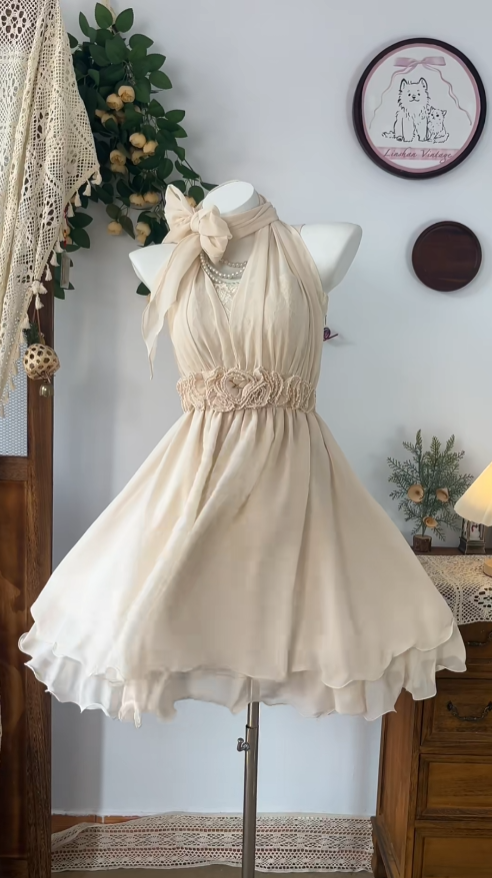Elegant A Line Halter Champagne Chiffon Dance Senior Short Inspo Formal Graduation Inspo Homecoming Dresses N4612