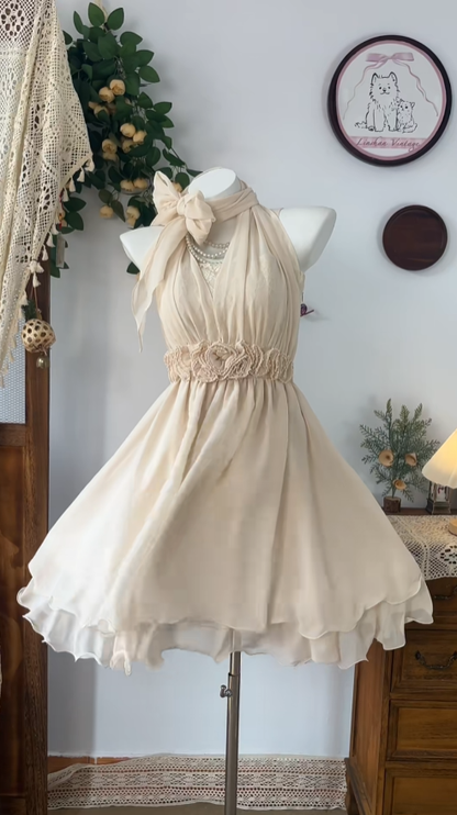 Elegant A Line Halter Champagne Chiffon Dance Senior Short Inspo Formal Graduation Inspo Homecoming Dresses N4612