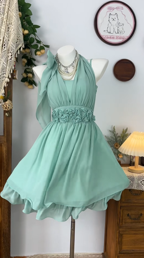 Elegant A Line Halter Sleeveless Chiffon Dance Senior Short Inspo Formal Graduation Inspo Homecoming Dresses N4613