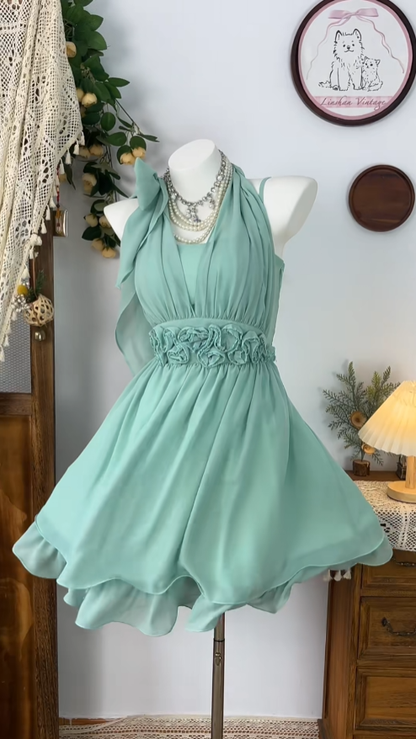 Elegant A Line Halter Sleeveless Chiffon Dance Senior Short Inspo Formal Graduation Inspo Homecoming Dresses N4613