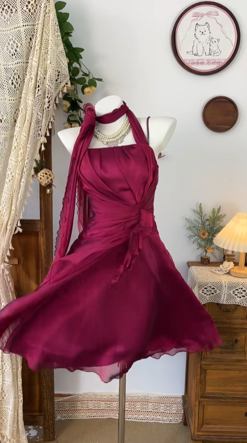 Simple A Line Halter Sleeveless Fuchsia Chiffon Dance Senior Short Inspo Formal Graduation Inspo Homecoming Dresses N4615