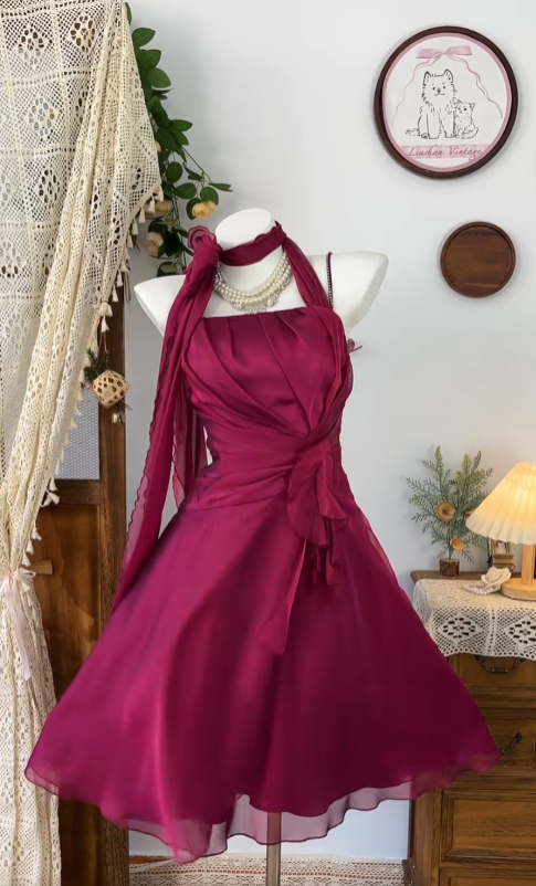 Simple A Line Halter Sleeveless Fuchsia Chiffon Dance Senior Short Inspo Formal Graduation Inspo Homecoming Dresses N4615