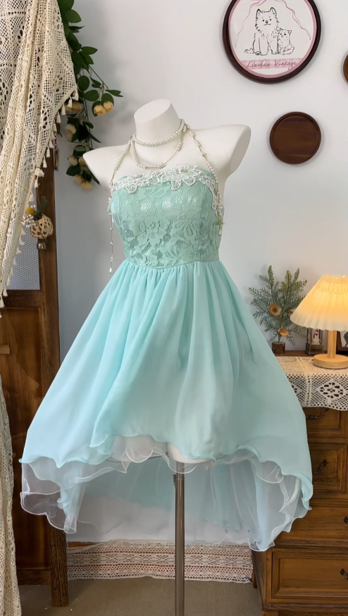 Cute Ball Gowns Strapless Blue Chiffon Lace Senior Formal Graduation Inspo Homecoming Dresses N4616