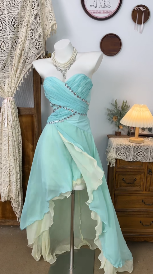 Modest High Low Sweetheart Tiffany Blue Chiffon Senior Formal Graduation Inspo Homecoming Dresses N4622