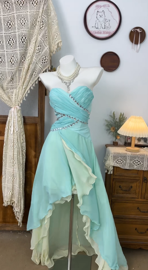 Modest High Low Sweetheart Tiffany Blue Chiffon Senior Formal Graduation Inspo Homecoming Dresses N4622