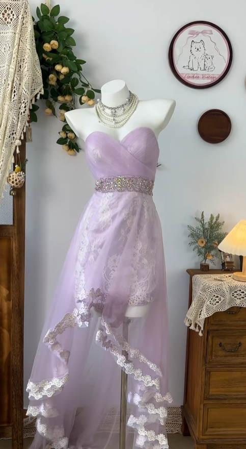 Cute High Low Sweetheart Lilac Tulle Senior Formal Graduation Inspo Homecoming Dresses N4625