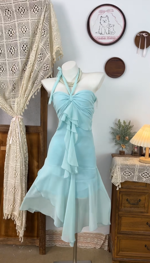 Pretty Sheath Halter Blue Tight Chiffon Mini Senior Short Graduation High School Homecoming Dresses N4626