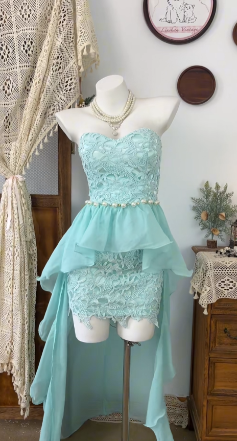 Glamorous High Low Sweetheart Blue Sheath Chiffon Senior Formal Graduation Inspo Prom Homecoming Dresses N4628