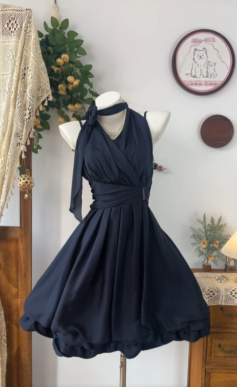 Lovely Ball Gowns Halter Black Chiffon Mini Senior Short Graduation High School Homecoming Dresses N4629