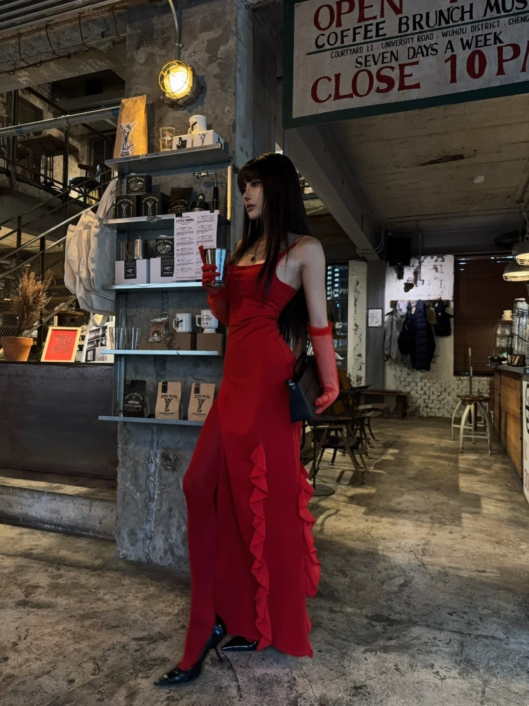 Unique Mermaid Strapless Bright Red Slit Long Prom Dresses Inspiration Prom Gowns Formal Prom Dress N462