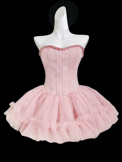 Gorgeous Ball Gowns Sweetheart Pink Mini Senior Short Hoco Gown High School Homecoming Dresses N4636