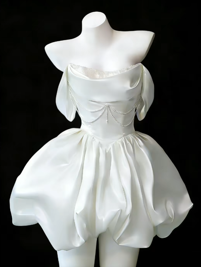 Cute Ball Gowns Off The Shoulder White Satin Dance Senior Short Inspo Formal Graduation Homecoming Dresses N4638