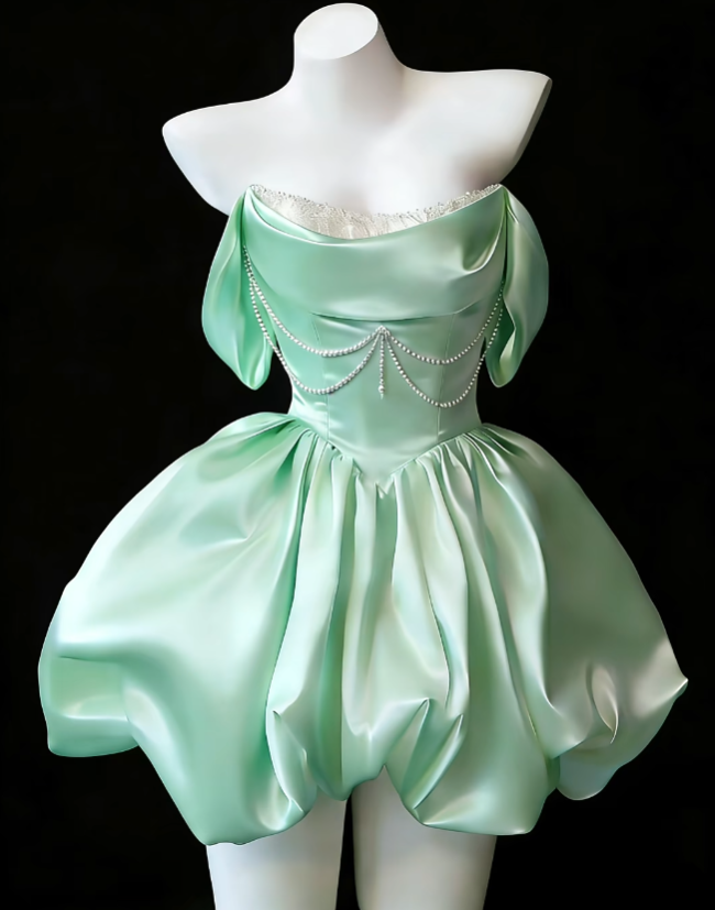 Cute Ball Gowns Off The Shoulder Mint Green Satin Dance Senior Short Inspo Formal Graduation Homecoming Dresses N4639