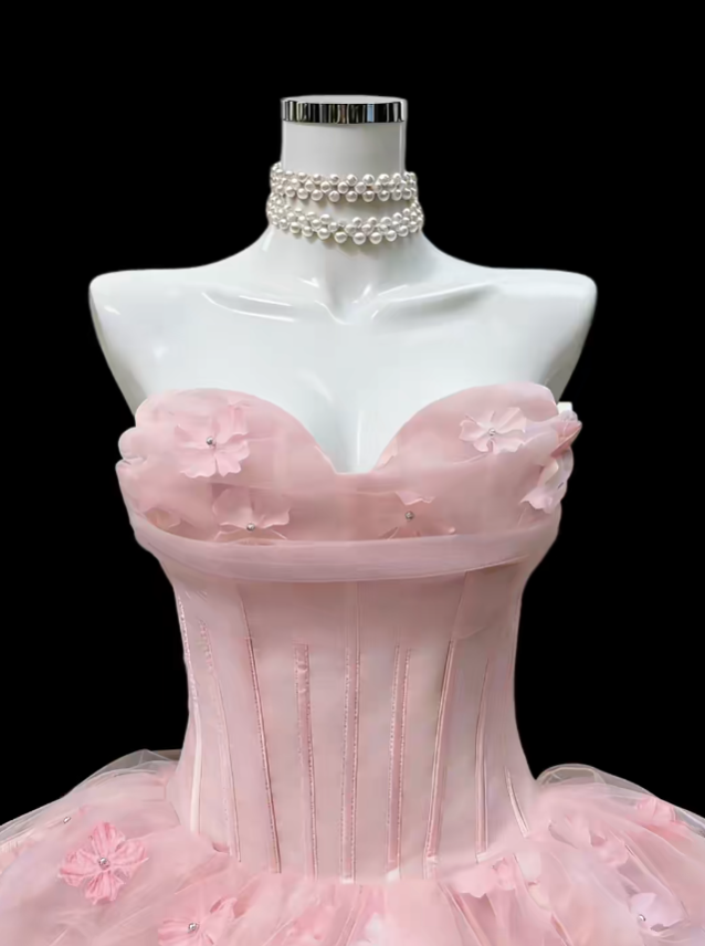 Pretty Ball Gown Sweetheart Pink Tulle With Flowers Senior Inspo Graduation High School Homecoming Dresses N4645