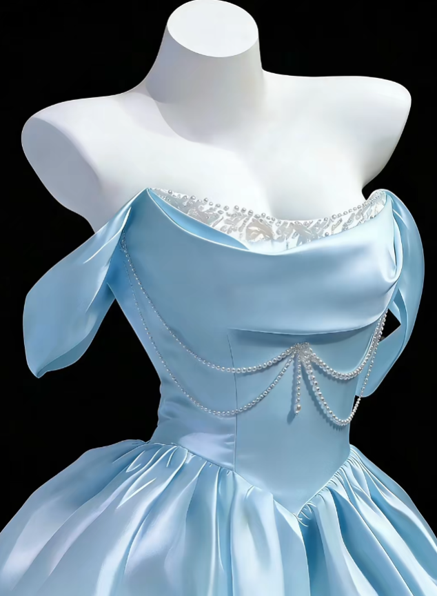 Cute Ball Gowns Off The Shoulder Blue Satin Dance Senior Short Inspo Party Graduation Homecoming Dresses N4646