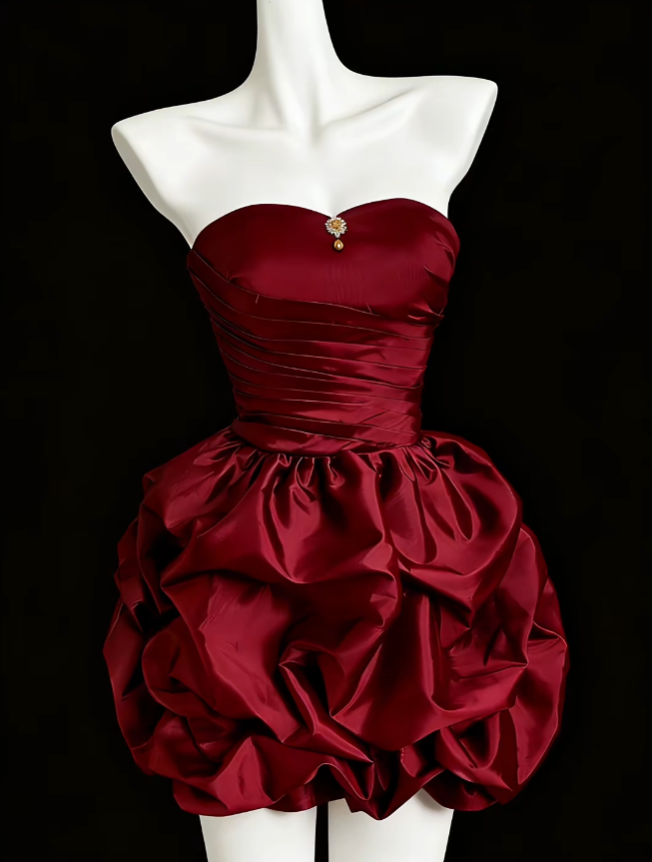 Pretty Ball Gown Strapless Burgundy With Ruffled Senior Inspo Graduation High School Homecoming Dresses N4647
