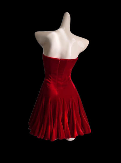 Gorgeous A line Strapless Red Velvet Mini Senior Short Hoco Gown High School Homecoming Dresses N4655