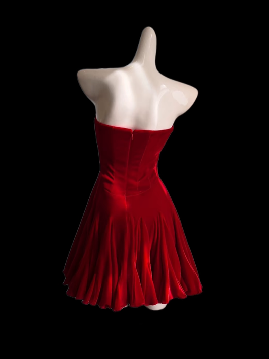 Gorgeous A line Strapless Red Velvet Mini Senior Short Hoco Gown High School Homecoming Dresses N4655