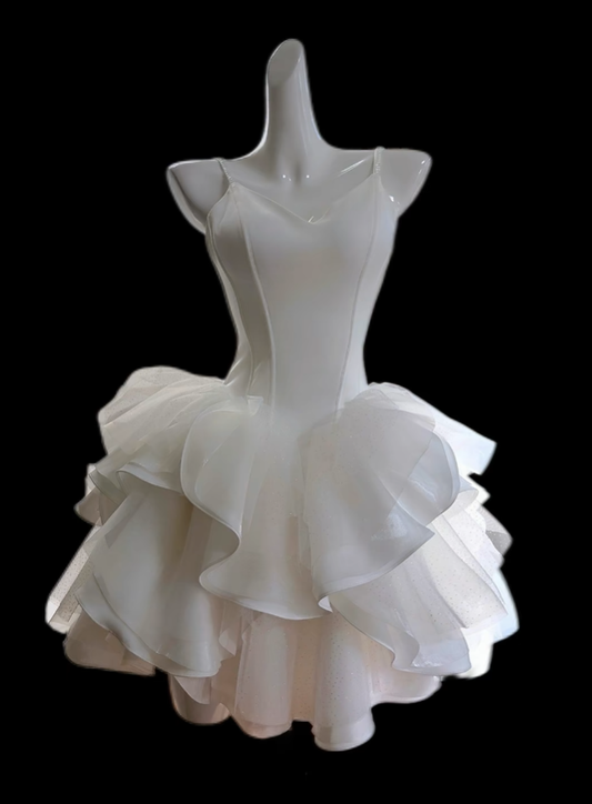 Gorgeous Ball Gowns Spaghetti Strap White Mini Senior Short Hoco Gown High School Homecoming Dresses N4661