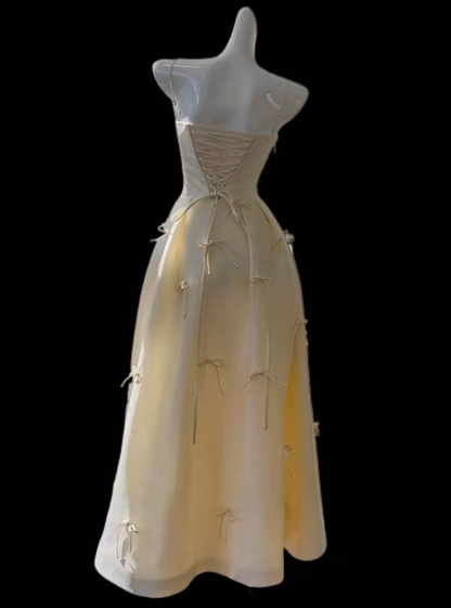 Romantic A Line Spaghetti Strap Yellow Ideas For Women Long Birthday Dresses Holiday Summer Outfits N4663