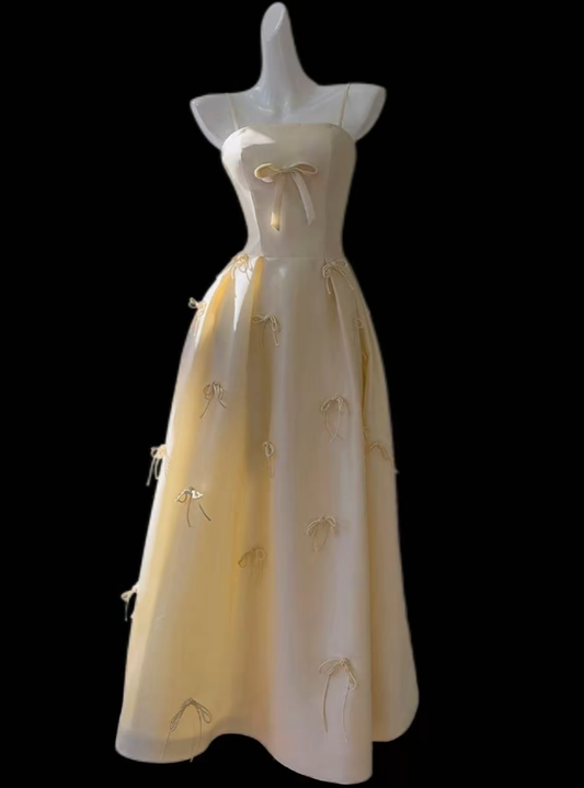 Romantic A Line Spaghetti Strap Yellow Ideas For Women Long Birthday Dresses Holiday Summer Outfits N4663