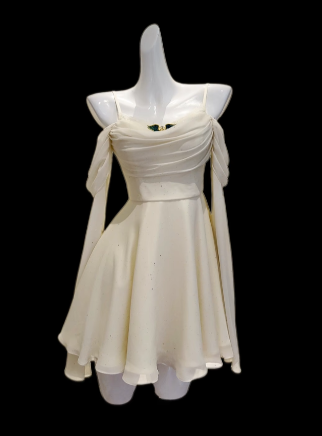 Pretty A Line Spaghetti Strap Light Yellow Chiffon Senior Inspo Graduation High School Short Homecoming Dresses N4668