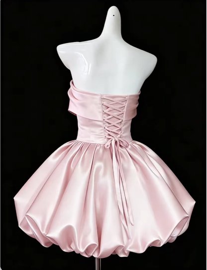 Pretty Ball Gown Sweetheart Pink Satin Mini Senior Inspo Graduation High School Short Homecoming Dresses N4672