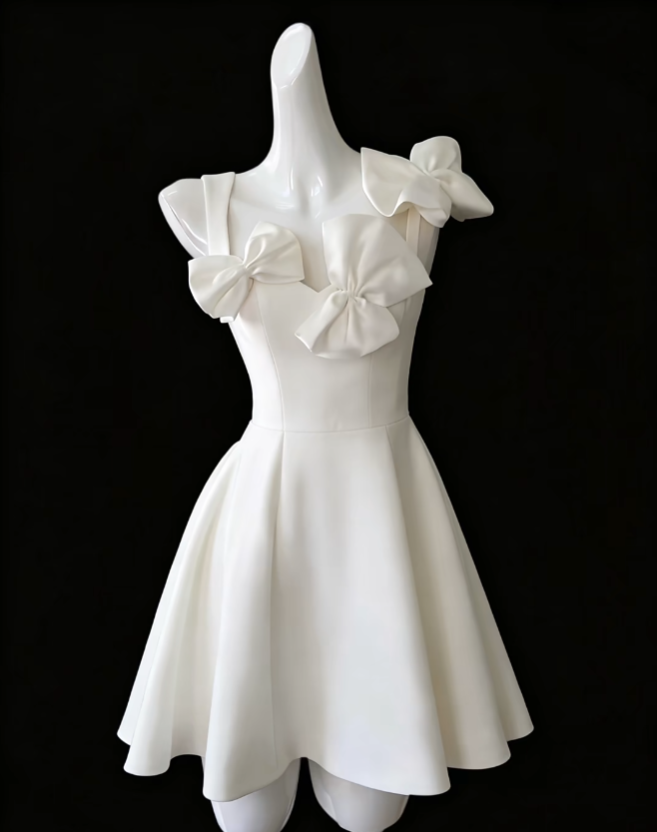 Gorgeous Ball Gown Square Neck White With Bow-knot Mini Senior Short Hoco Gown High School Homecoming Dresses N4675