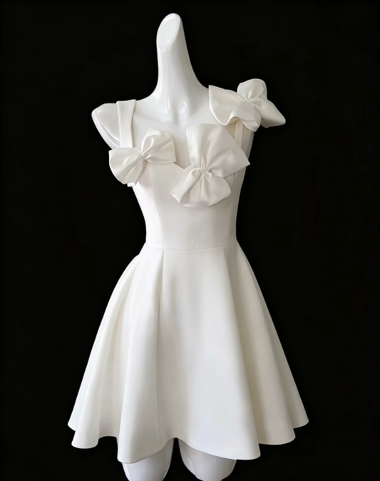 Gorgeous Ball Gown Square Neck White With Bow-knot Mini Senior Short Hoco Gown High School Homecoming Dresses N4675
