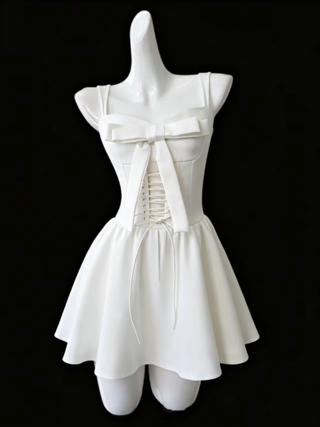 Modest A Line Square Neck White With Bow-knot Mini Senior Short Hoco Gown High School Homecoming Dresses N4676