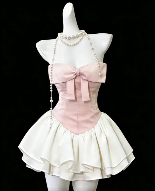 Pretty Ball Gown Sweetheart Pink White Satin Mini Senior Inspo Graduation High School Short Homecoming Dresses N4679