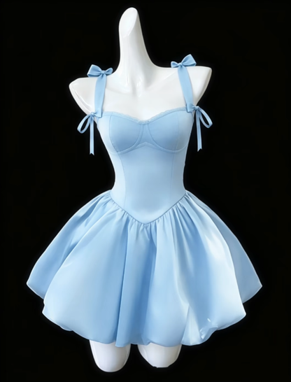 Fashional Ball Gowns Spaghetti Strap Blue Satin Mini Senior Short Hoco Gowns High School Homecoming Dresses N4685