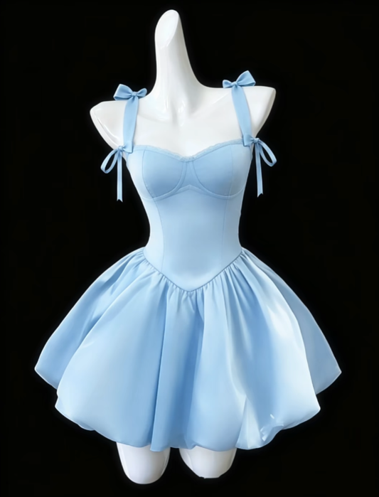 Fashional Ball Gowns Spaghetti Strap Blue Satin Mini Senior Short Hoco Gowns High School Homecoming Dresses N4685