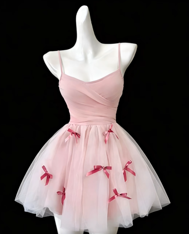 Unique Ball Gowns Spaghetti Strap Pink Tulle Mini Senior Short Hoco Gowns High School Homecoming Dresses N4686