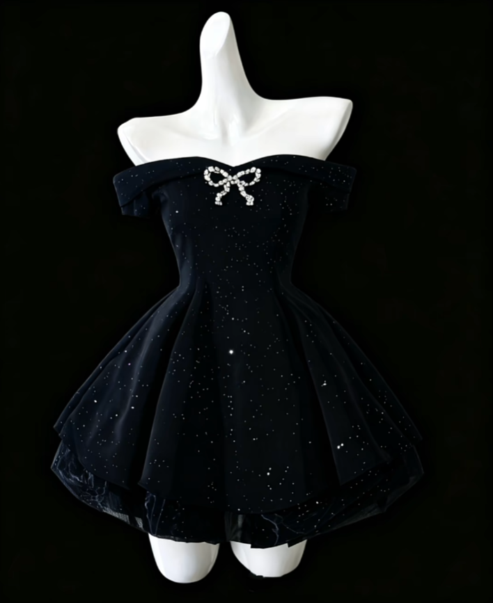 Modest Ball Gown Off The Shoulder Black Velvet Mini Senior Short Hoco Gown High School Homecoming Dresses N4690