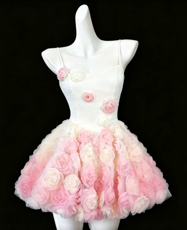 Pretty Ball Gown Spaghetti Strap White Tulle With 3D Flowers Mini Senior Inspo Graduation Short Homecoming Dresses N4693