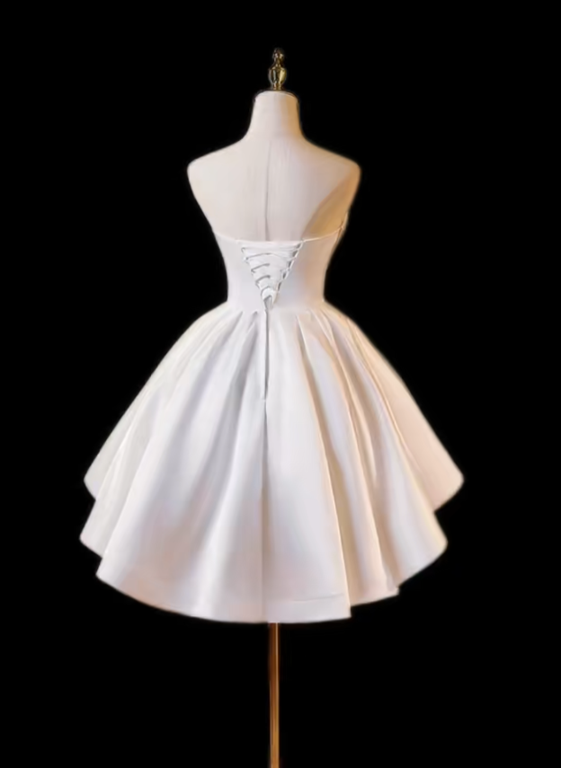 Elegant Ball Gown Strapless Sleeveless White Mini Senior Inspo Graduation Short Homecoming Dresses N4702