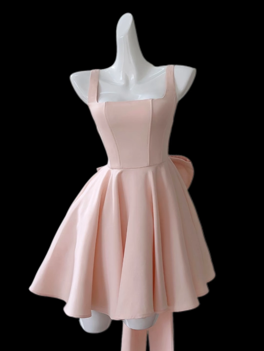 Pretty Ball Gown Square Neck Blush Pink Mini Senior Inspo Graduation Short Homecoming Dresses N4704
