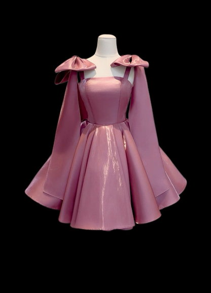 Elegant Ball Gown Straps Sleeveless Pink With Bow-knot Mini Senior Inspo Graduation Short Homecoming Dresses N4715