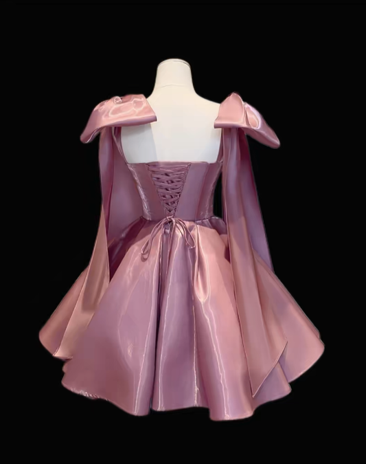 Elegant Ball Gown Straps Sleeveless Pink With Bow-knot Mini Senior Inspo Graduation Short Homecoming Dresses N4715